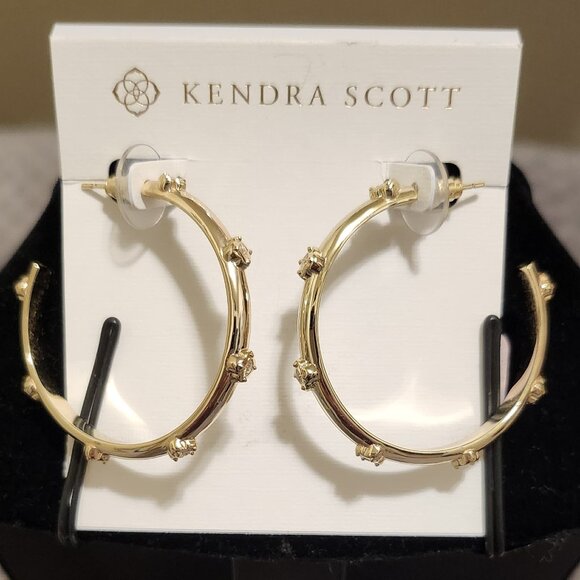 KENDRA SCOTT EARRINGS JOELLE HOOP GOLD WHITE CRYSTAL - Picture 1 of 3